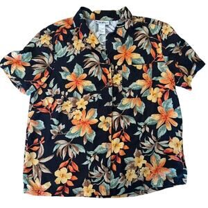 vintage kriss kross 100% silk tropical‎ floral shirt